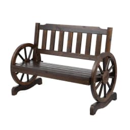 Outdoor Wooden 2 Seater Garden Bench Wagon Style Patio Chair Brown Furniture