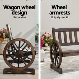 Outdoor Wooden 2 Seater Garden Bench Wagon Style Patio Chair Brown Furniture