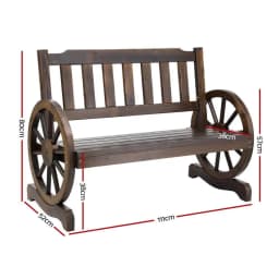 Outdoor Wooden 2 Seater Garden Bench Wagon Style Patio Chair Brown Furniture