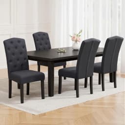 Set of 4 Dark Grey Linen Parsons Dining Chairs Upholstered Side Chairs for Kitchen and Dining Room