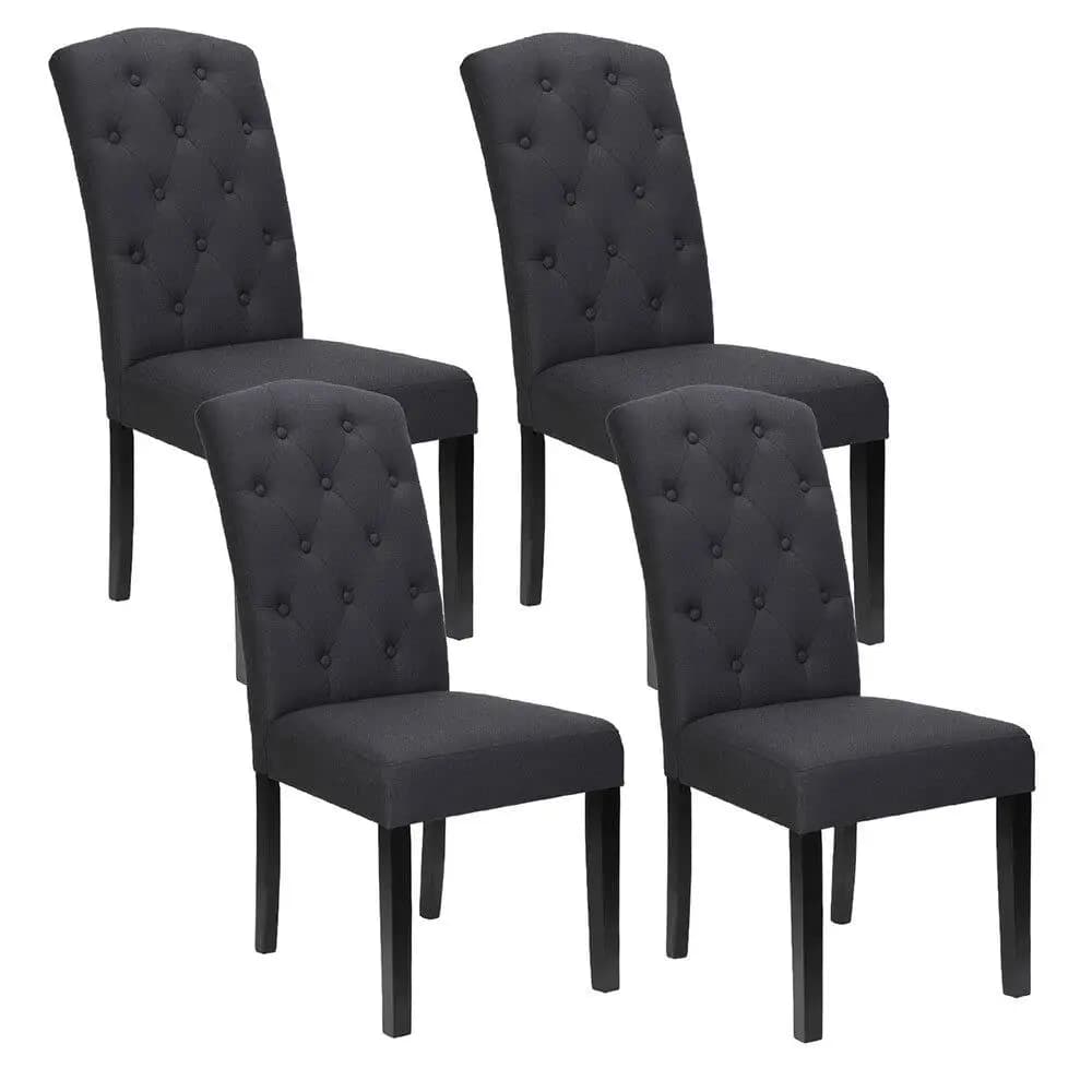Set of 4 Dark Grey Linen Parsons Dining Chairs Upholstered Side Chairs for Kitchen and Dining Room