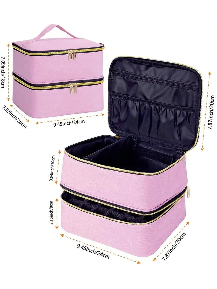 30-Bottle Nail Polish Storage Box - 15ml/0.5oz Capacity, With Tool Organizer Bag And Adjustable Dividers, Dual-Layer Design,