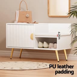 Adjustable Shoe Storage Cabinet Bench for Hallway Living Room White Wooden Organizer with Shelf and Seating