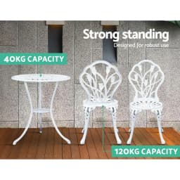 3 Piece Outdoor Bistro Set Cast Aluminum Patio Furniture Tulip White Chairs and Table