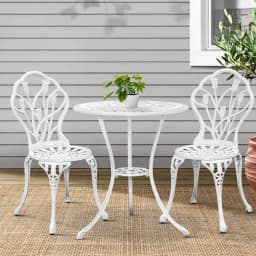 3 Piece Outdoor Bistro Set Cast Aluminum Patio Furniture Tulip White Chairs and Table