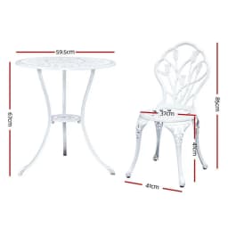 3 Piece Outdoor Bistro Set Cast Aluminum Patio Furniture Tulip White Chairs and Table