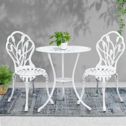3 Piece Outdoor Bistro Set Cast Aluminum Patio Furniture Tulip White Chairs and Table