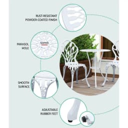 3 Piece Outdoor Bistro Set Cast Aluminum Patio Furniture Tulip White Chairs and Table