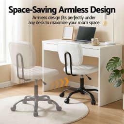 Armless White Office Chair with Wheels Ergonomic PU Leather Adjustable Swivel Task Chair for home Study and Small Spaces