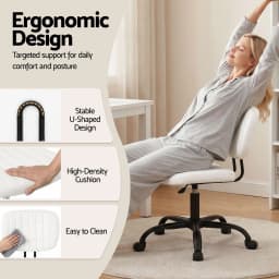Armless White Office Chair with Wheels Ergonomic PU Leather Adjustable Swivel Task Chair for home Study and Small Spaces