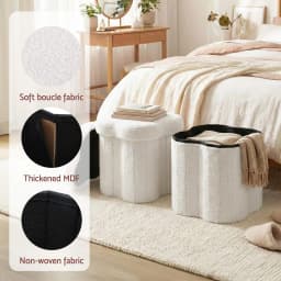 Foldable Storage Ottoman Footstool White Padded Seat Bench Organizer for Bedroom Living Room Home