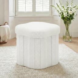 Foldable Storage Ottoman Footstool White Padded Seat Bench Organizer for Bedroom Living Room Home