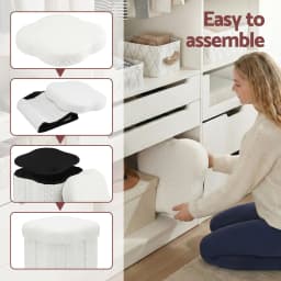 Foldable Storage Ottoman Footstool White Padded Seat Bench Organizer for Bedroom Living Room Home