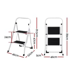 2 Step Folding Steel Platform Ladder Lightweight Multi Purpose Home Use Stable Safety Step Stool