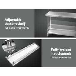 1829x610mm Stainless Steel Kitchen Workbench with Wheels 430 Grade Mobile Prep Table