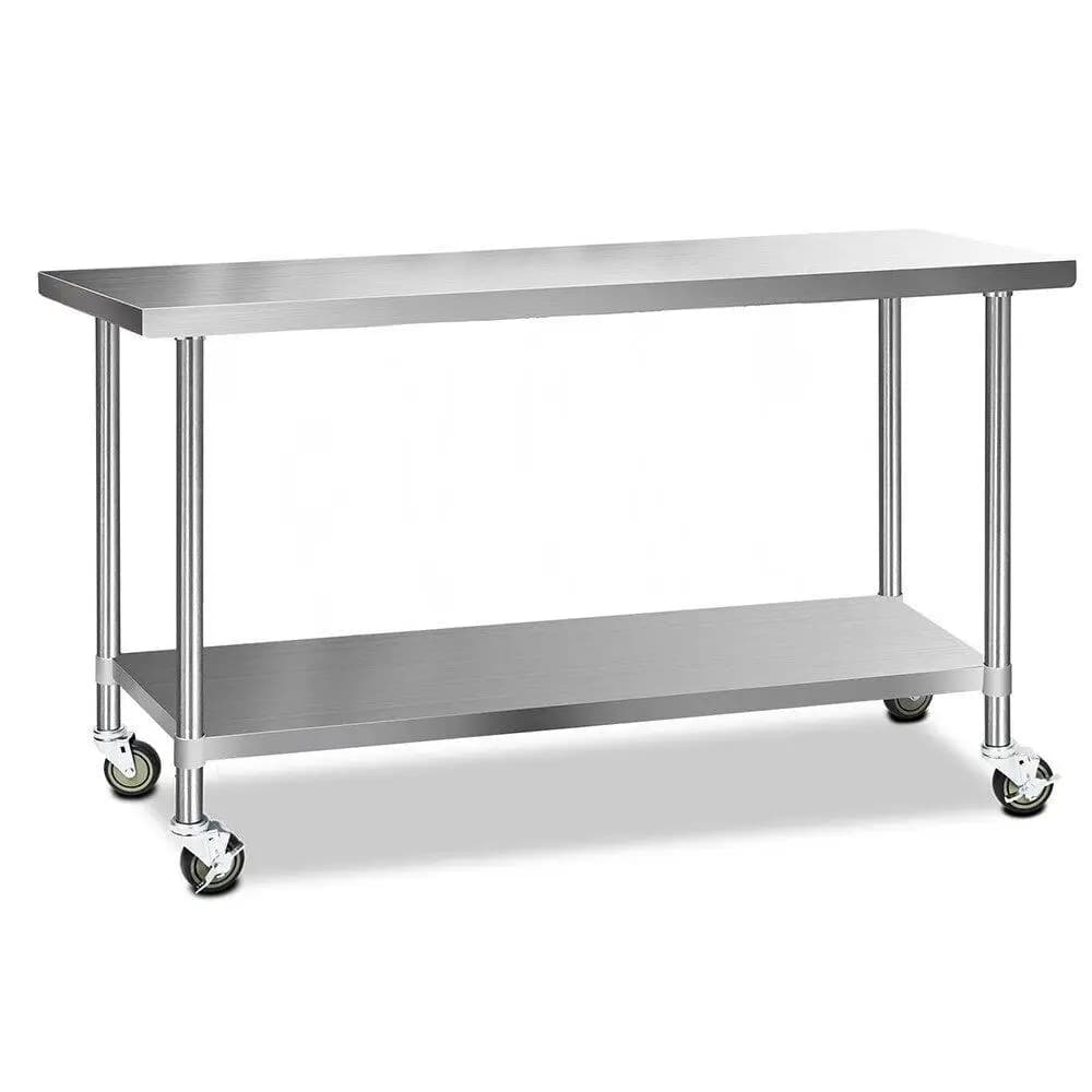 1829x610mm Stainless Steel Kitchen Workbench with Wheels 430 Grade Mobile Prep Table