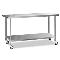 1829x610mm Stainless Steel Kitchen Workbench with Wheels 430 Grade Mobile Prep Table
