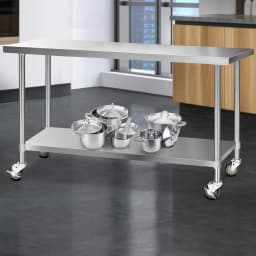 1829x610mm Stainless Steel Kitchen Workbench with Wheels 430 Grade Mobile Prep Table