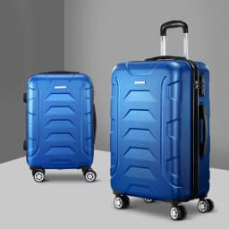 2 Piece 20 to 28 Inch Hard Shell Spinner Luggage Set with TSA Lock Blue Carry On Suitcase Travel Case