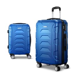2 Piece 20 to 28 Inch Hard Shell Spinner Luggage Set with TSA Lock Blue Carry On Suitcase Travel Case