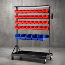 74 Bin Double Sided Mobile Storage Rack Garage Workshop Tool Organizer with Casters for Small Parts Hardware and Accessories