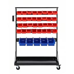 74 Bin Double Sided Mobile Storage Rack Garage Workshop Tool Organizer with Casters for Small Parts Hardware and Accessories