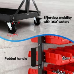 74 Bin Double Sided Mobile Storage Rack Garage Workshop Tool Organizer with Casters for Small Parts Hardware and Accessories