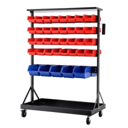 74 Bin Double Sided Mobile Storage Rack Garage Workshop Tool Organizer with Casters for Small Parts Hardware and Accessories