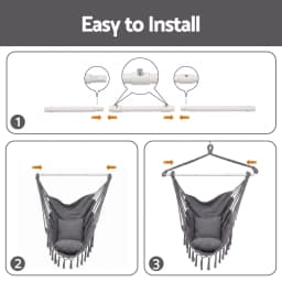Hammock Chair Camping Macrame Hanging Swing Cushion Metal Bar Grey Cotton Rope Patio Relaxing Seat Indoor Outdoor Swing Chair
