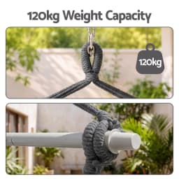 Hammock Chair Camping Macrame Hanging Swing Cushion Metal Bar Grey Cotton Rope Patio Relaxing Seat Indoor Outdoor Swing Chair
