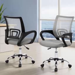Ergonomic Mesh Office Chair Mid Back Grey Adjustable Lumbar Support Swivel Computer Desk Chair for Home Office