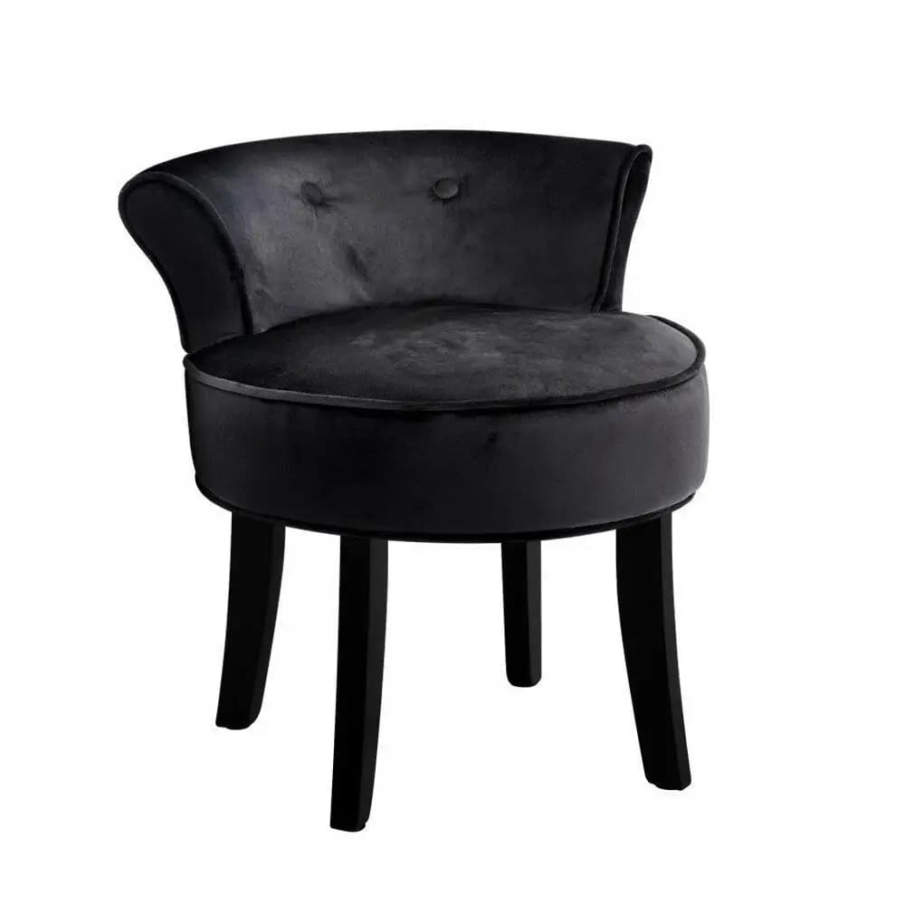 Velvet Black Vanity Stool Modern Upholstered Dressing Chair Compact Accent Seat for Bedroom Makeup Room