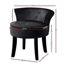 Velvet Black Vanity Stool Modern Upholstered Dressing Chair Compact Accent Seat for Bedroom Makeup Room