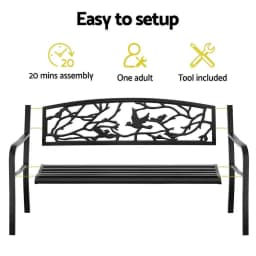 Outdoor Steel Garden Bench 3 Seater Black Park Patio Furniture Seat Outdoor Use