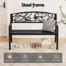 Outdoor Steel Garden Bench 3 Seater Black Park Patio Furniture Seat Outdoor Use