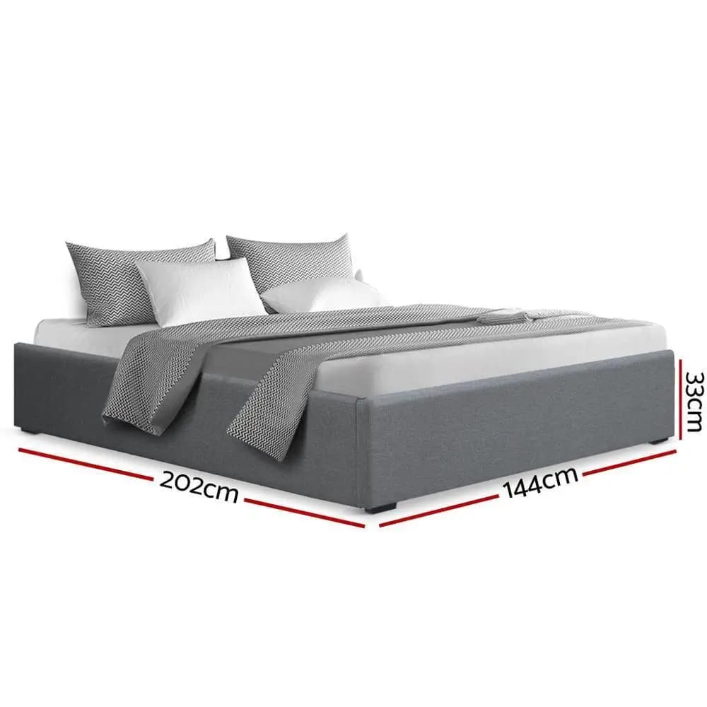 Double Size Grey Gas Lift Bed Frame Ottoman Storage Base Modern Upholstered Platform Bed Frame