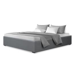 Double Size Grey Gas Lift Bed Frame Ottoman Storage Base Modern Upholstered Platform Bed Frame