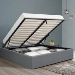 Double Size Grey Gas Lift Bed Frame Ottoman Storage Base Modern Upholstered Platform Bed Frame