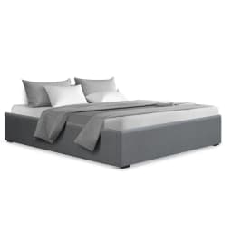 Double Size Grey Gas Lift Bed Frame Ottoman Storage Base Modern Upholstered Platform Bed Frame