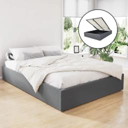 Double Size Grey Gas Lift Bed Frame Ottoman Storage Base Modern Upholstered Platform Bed Frame