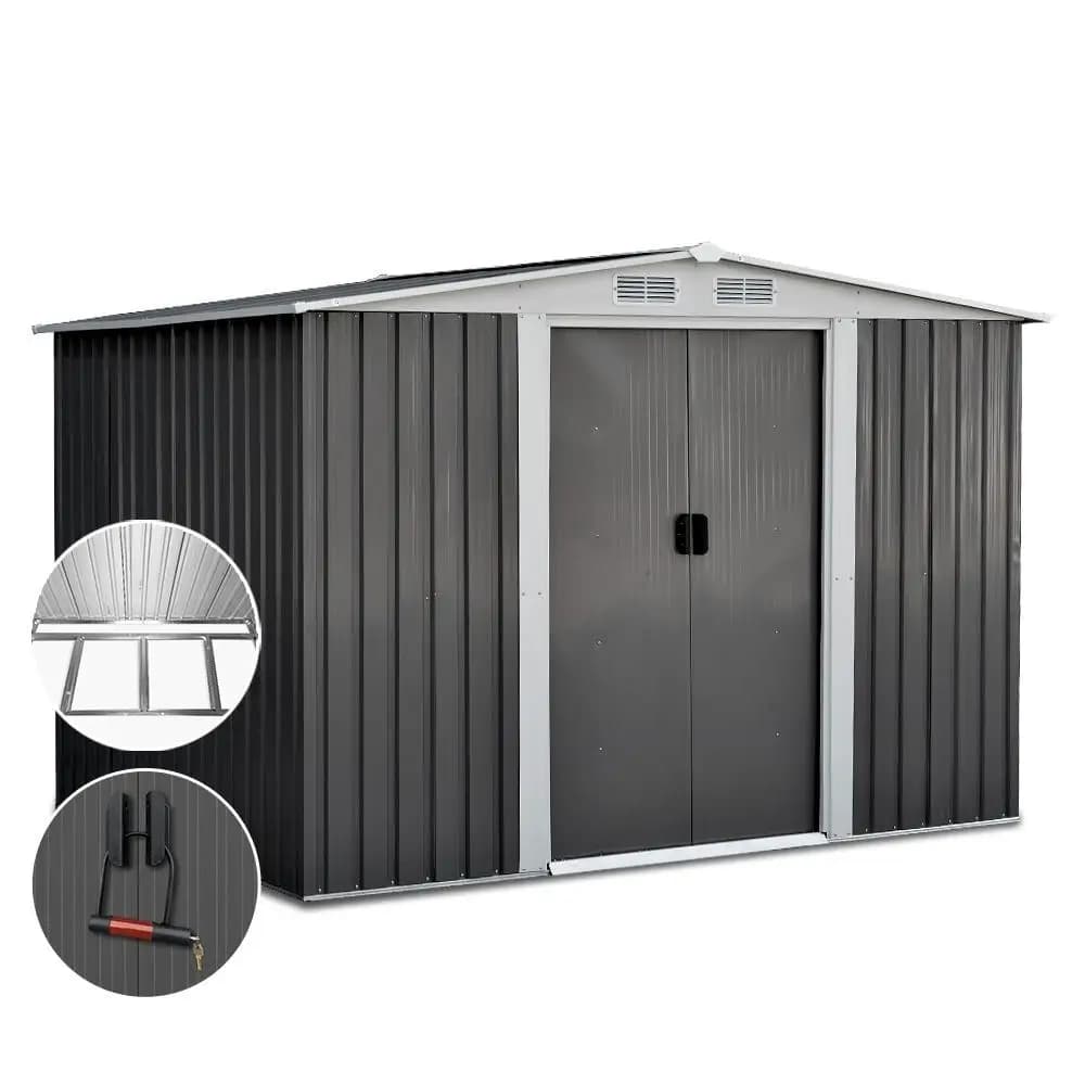 Outdoor Garden Storage Shed 2.58x2.07M Metal Base Double Door Tool House for Patio Backyard