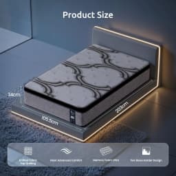 King Single Mattress 34cm 5 Zone Pocket Spring with Latex Memory Foam Extra Lumbar and Shoulder Support