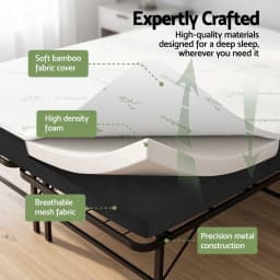 Double Folding Bed with Mattress Portable Guest Bed Bamboo Cover Space Saving Foldable Sleeping Cot for Home Office Travel and Visitors