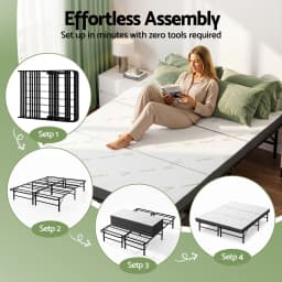 Double Folding Bed with Mattress Portable Guest Bed Bamboo Cover Space Saving Foldable Sleeping Cot for Home Office Travel and Visitors