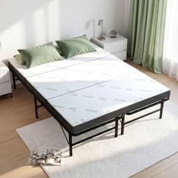 Double Folding Bed with Mattress Portable Guest Bed Bamboo Cover Space Saving Foldable Sleeping Cot for Home Office Travel and Visitors