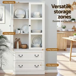 White Buffet Sideboard 180cm Hutch Storage Cabinet Kitchen Drawer Door Cupboard for Dining Room and Kitchen