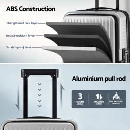 20 Inch Silver Carry On Luggage Suitcase with Front Pocket Dual TSA Lock Lightweight Travel Hard Shell Spinner Cabin Bag