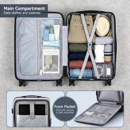 20 Inch Silver Carry On Luggage Suitcase with Front Pocket Dual TSA Lock Lightweight Travel Hard Shell Spinner Cabin Bag