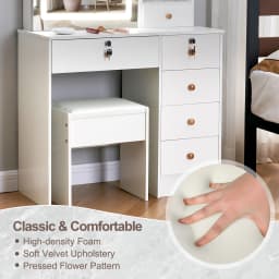 Small Vanity Stool with Cushion, White Makeup Vanity Chair for Small Spaces, Living Room, Bedroom, Bathroom, Entryway, Ottoman Foot Rest for Couch Modern Chairs