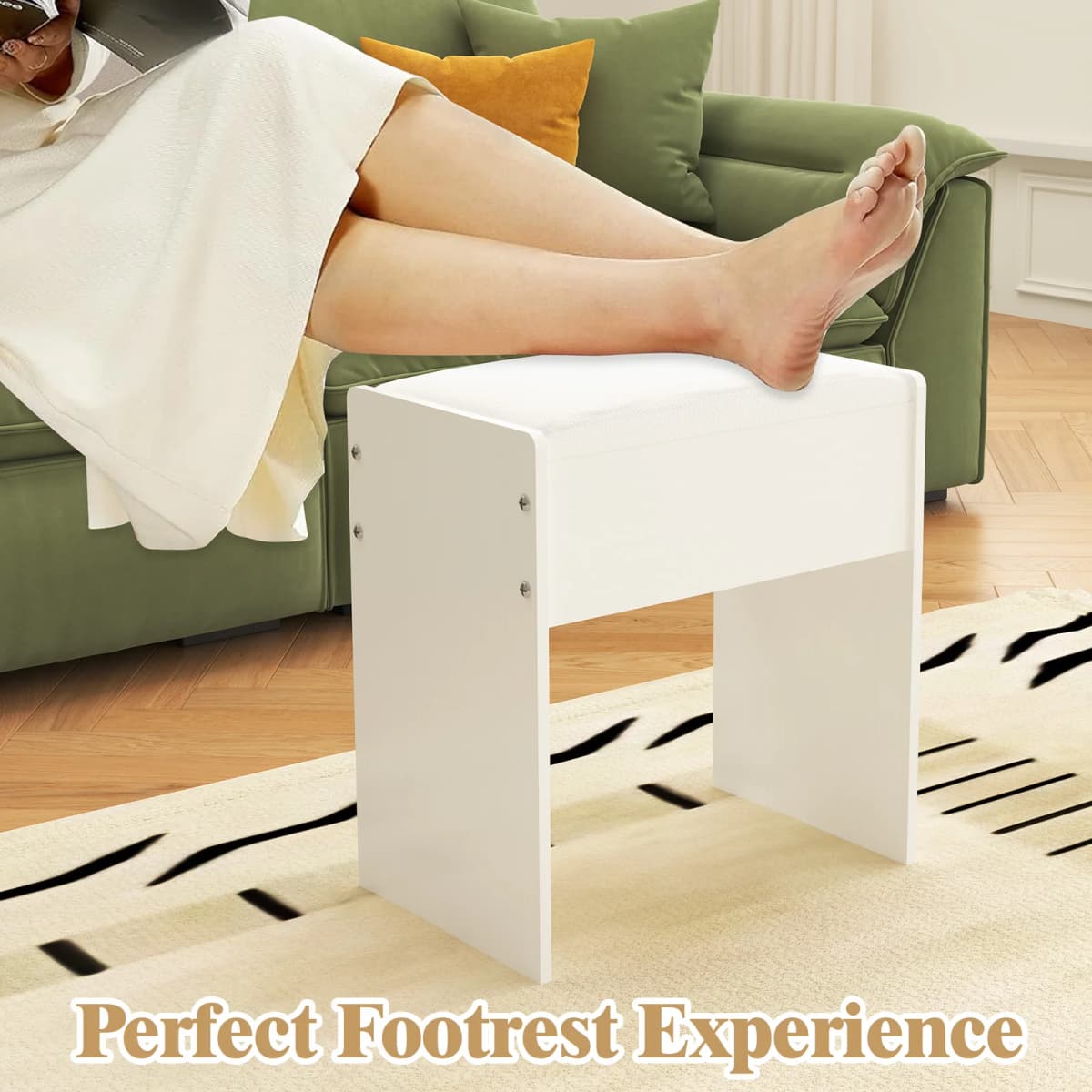 Small Vanity Stool with Cushion, White Makeup Vanity Chair for Small Spaces, Living Room, Bedroom, Bathroom, Entryway, Ottoman Foot Rest for Couch Modern Chairs